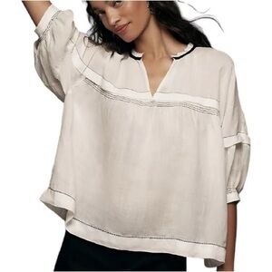 Anthropologie Maeve Oversized Women’s White & Black Balloon Sleeve Top NEW - XS